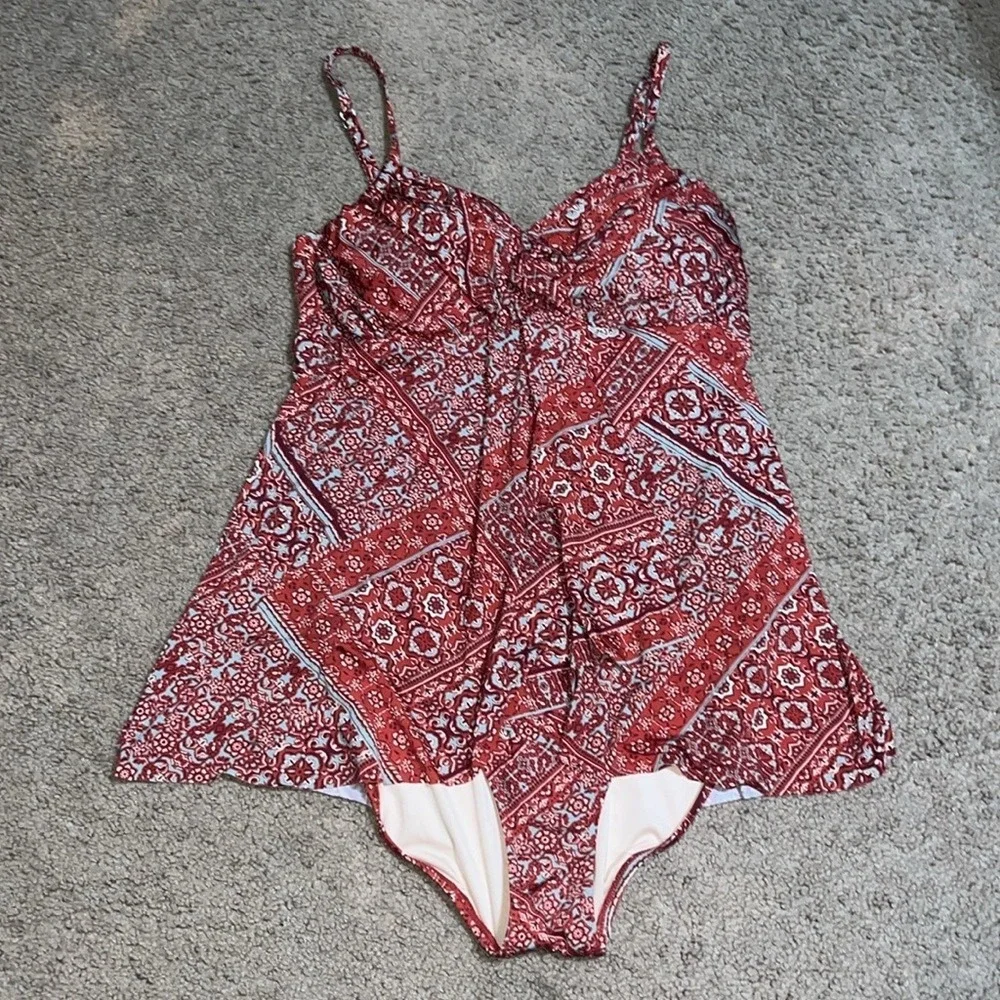 Garnet‎ Hill Ruched Overlay One Piece Swimsuit 12
